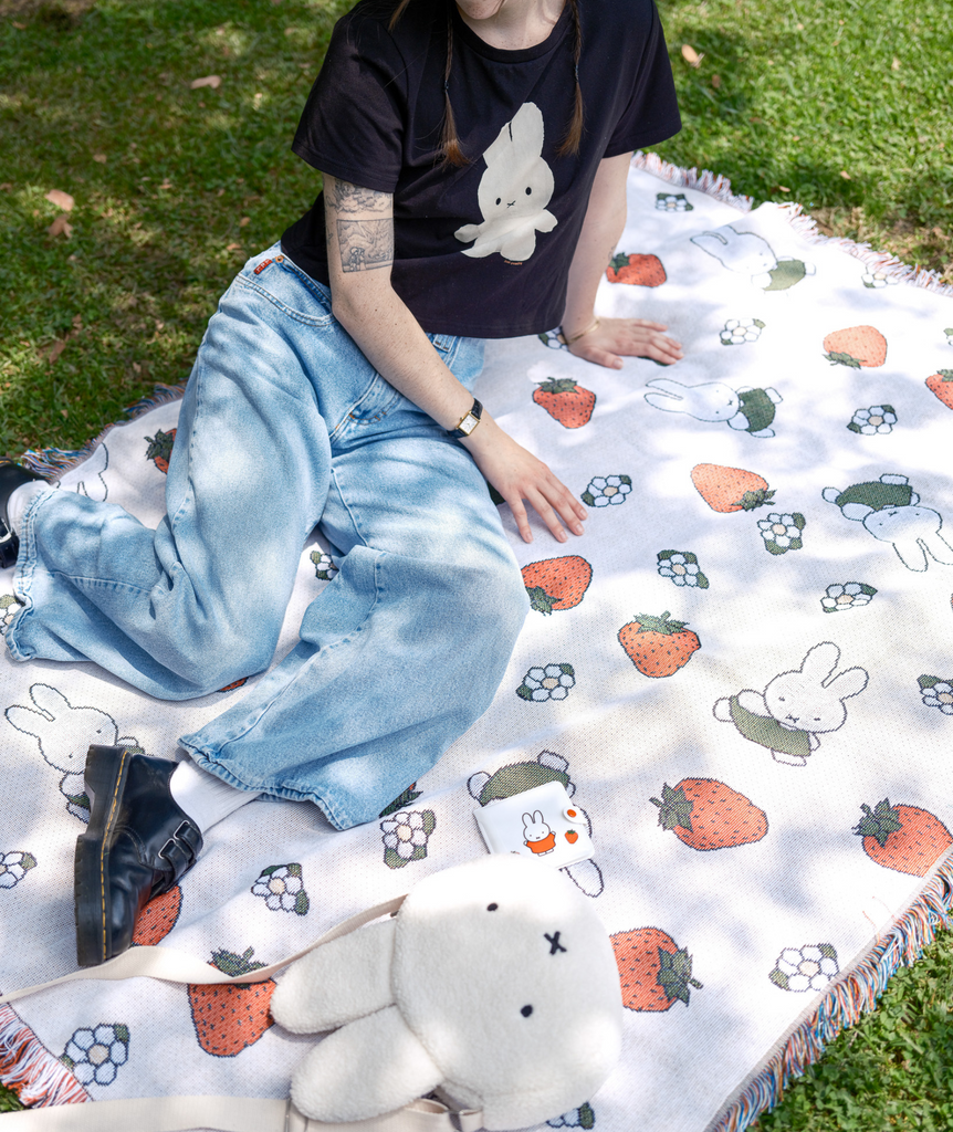 Strawberry Miffy Woven Blanket Just Peachy